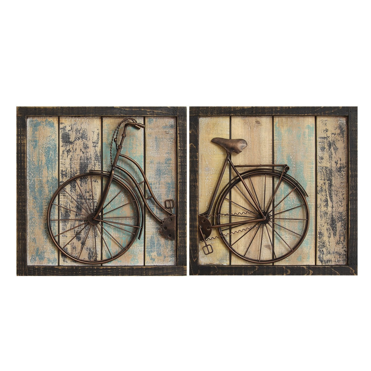 32" X 1.38" X 16" Multi-color 2Pcs Rustic Bicycle Wall Decor