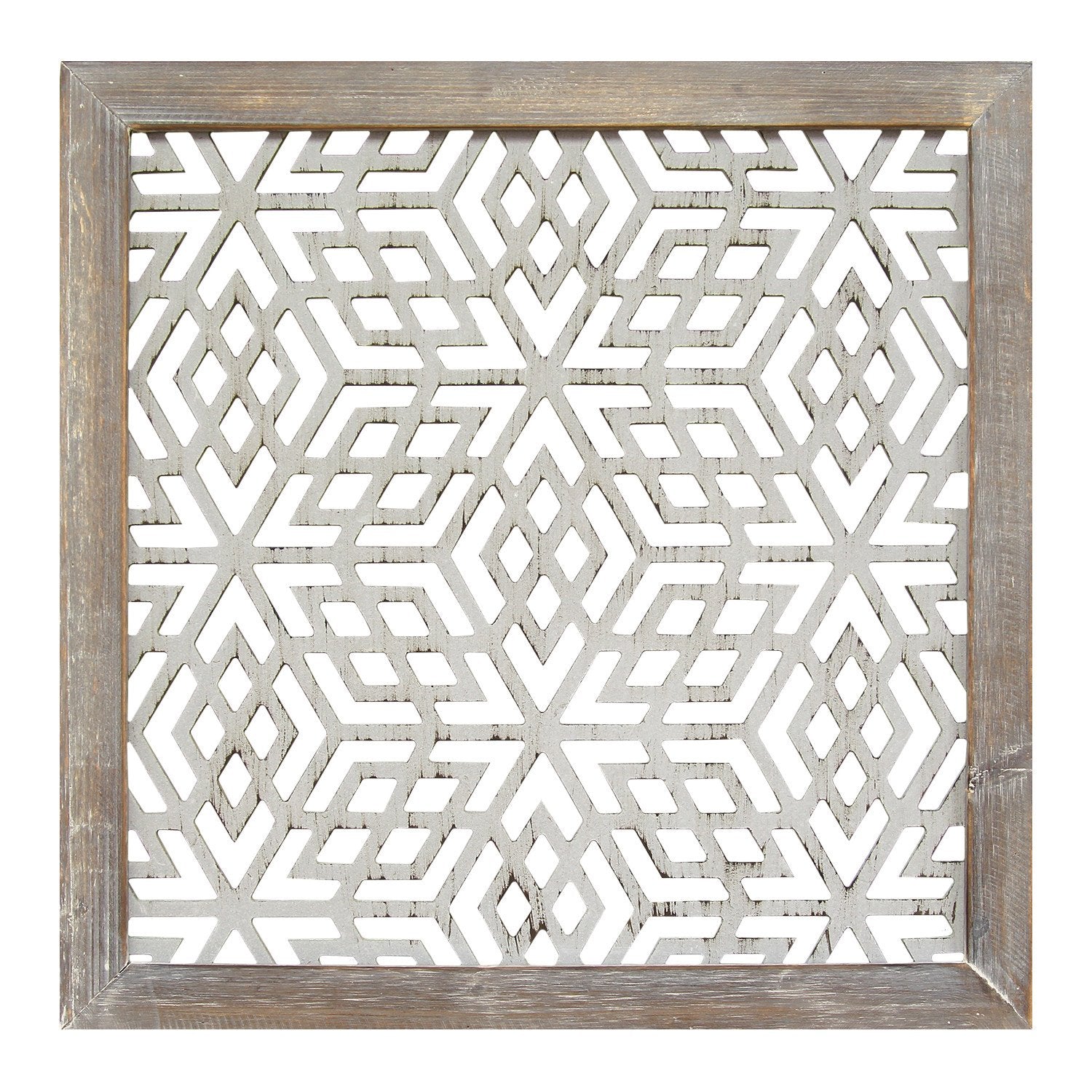 16" X 1" X 16" 1Pc Gray Wood Framed Laser-Cut Wall Decor