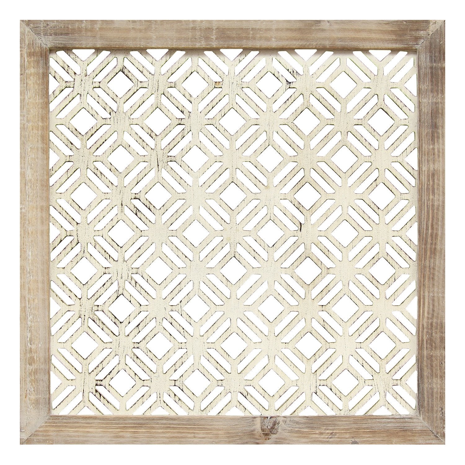 16" X 1" X 16" 1Pc White Wood Framed Laser-Cut Wall Decor