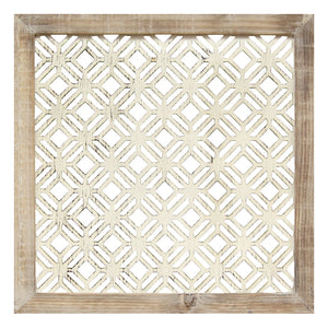 16" X 1" X 16" 1Pc White Wood Framed Laser-Cut Wall Decor