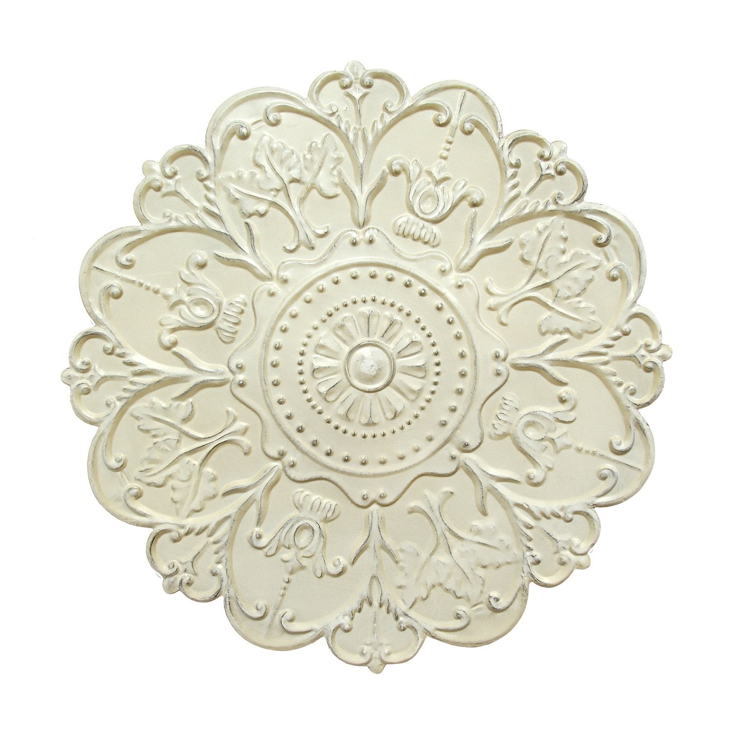 27" X 1.18" X 27" Shabby White Medallion Wall Decor