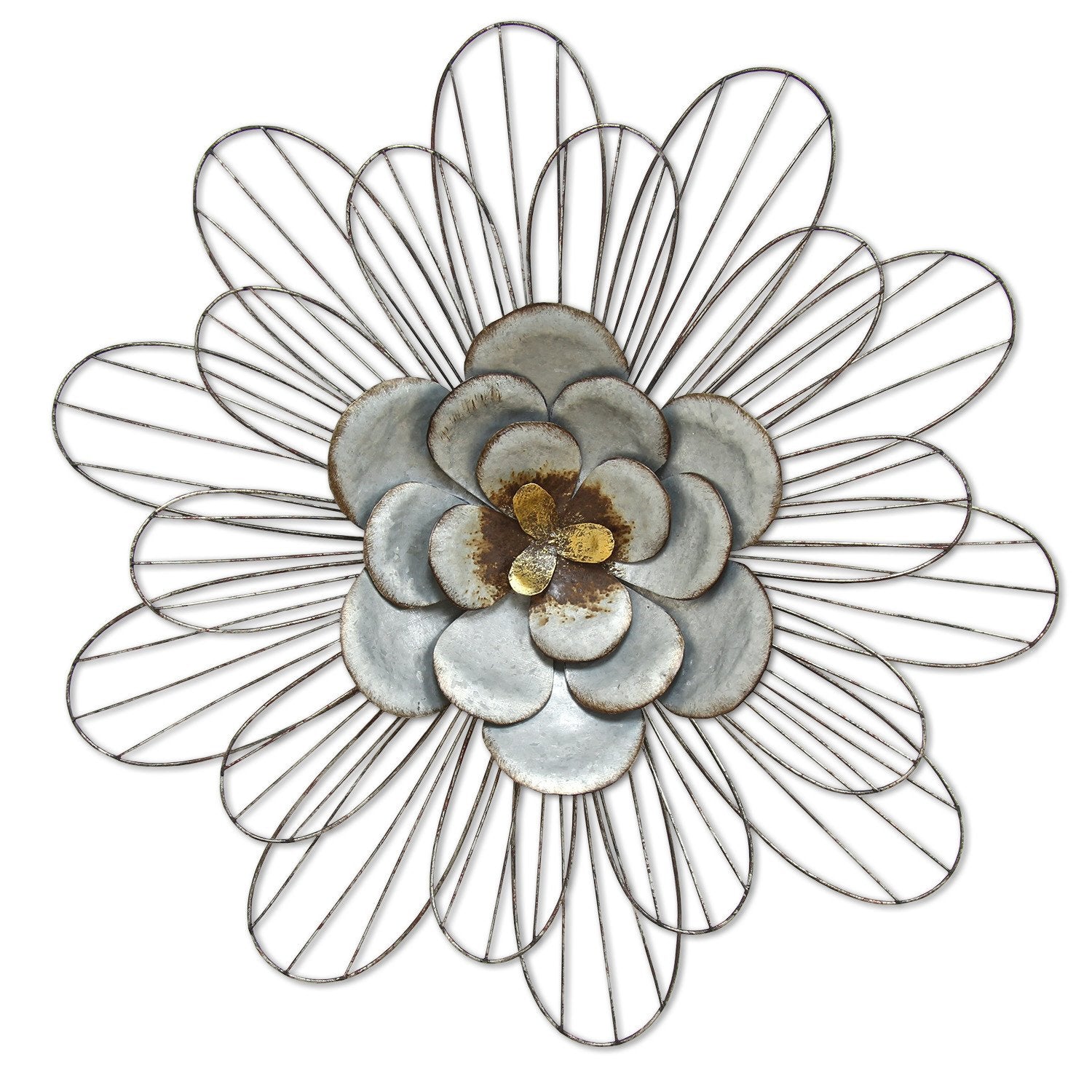 18.11" X 1.77" X 18.11" Silver Galvanized Daisy Wall Décor