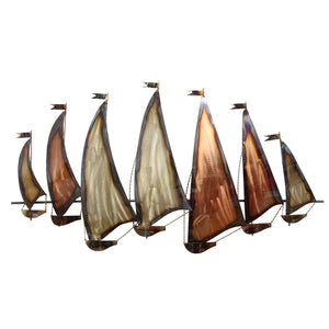 34.5" X 1.75" X 19" Gold Sunset Sailboat  Wall Decor