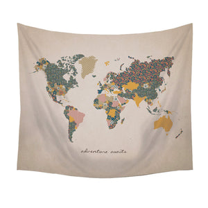 57.5" X 0.03" X 50" Multi-color "Adventure Await" Map Wall Tapestry