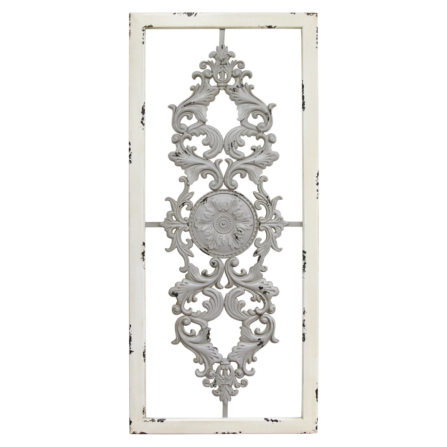 36" X 0.63" X 16" Gray Scroll Panel Wall Décor