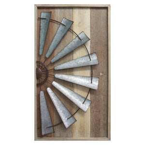 17.72" X 1.77" X 31.5" Mixed Natural Wood Windmill Wall Decor