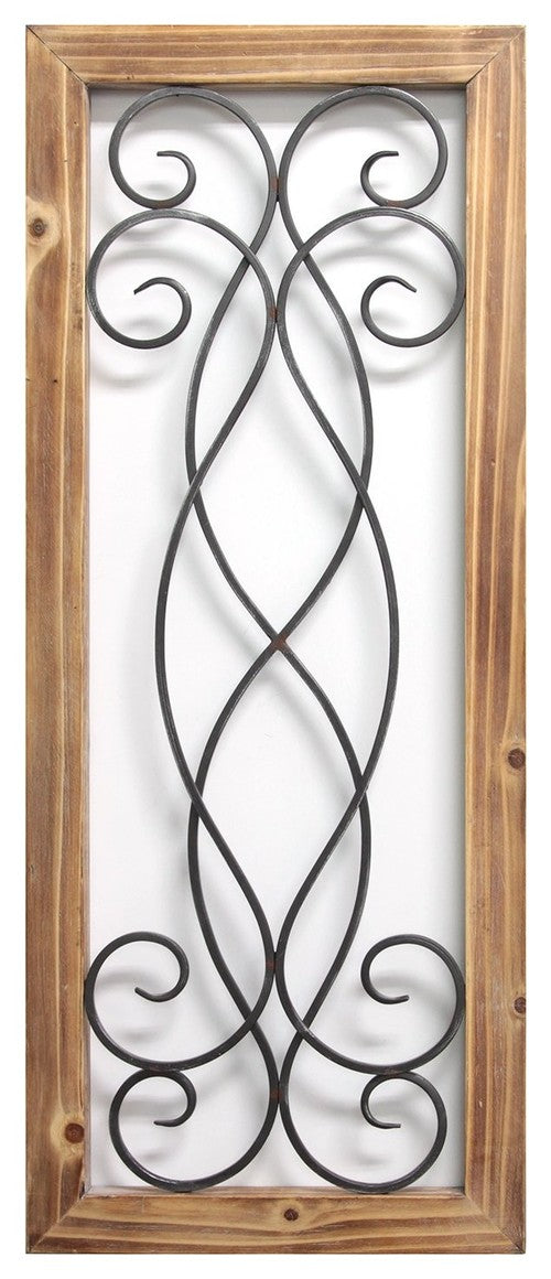 14" X 1" X 34" Natural Wood Scroll Panel Wall Decor