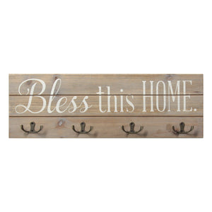 18" X 1.5" X 6" White Bless This Home Wood Hooks