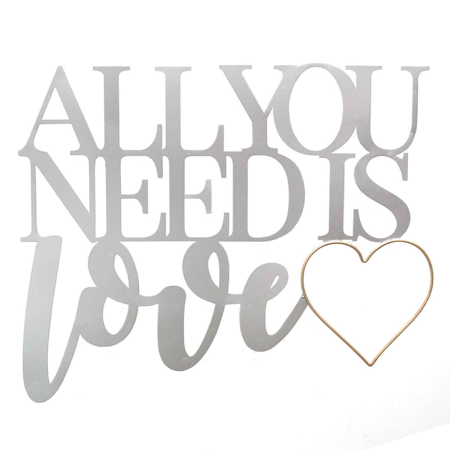 18.25" X 0.5" X 15" Silver and Gold All You Need Is Love Metal Word Wall Decor