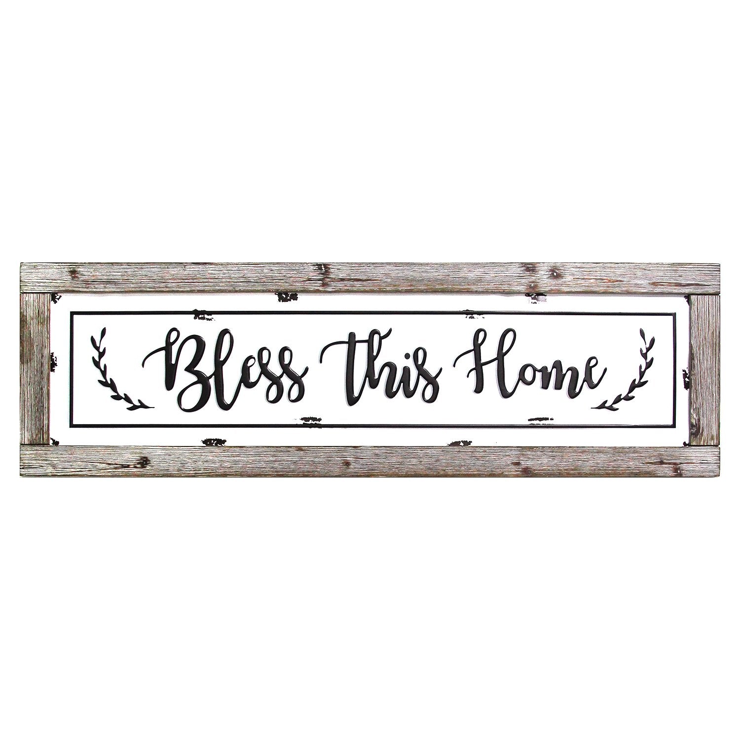 35.63" X 0.07" X 10.83" Bless This Home Framed Enamel Sign Wall Decor