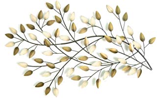 60" X 1.25" X 2" Brushed Gold Flowing Leaves Wall Decor