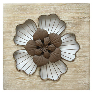 14" X 1.25" X 14" Natural Wood Rustic Flower Wall Decor