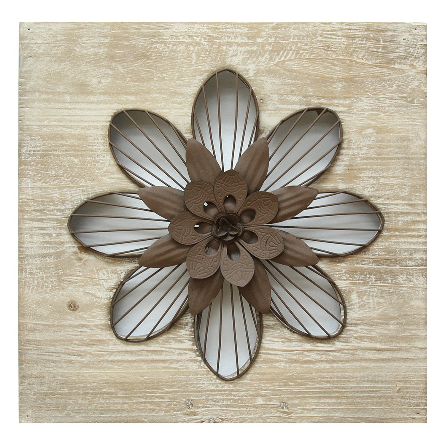 14" X 1.5" X 14" Natural Wood Rustic Flower Wall Decor