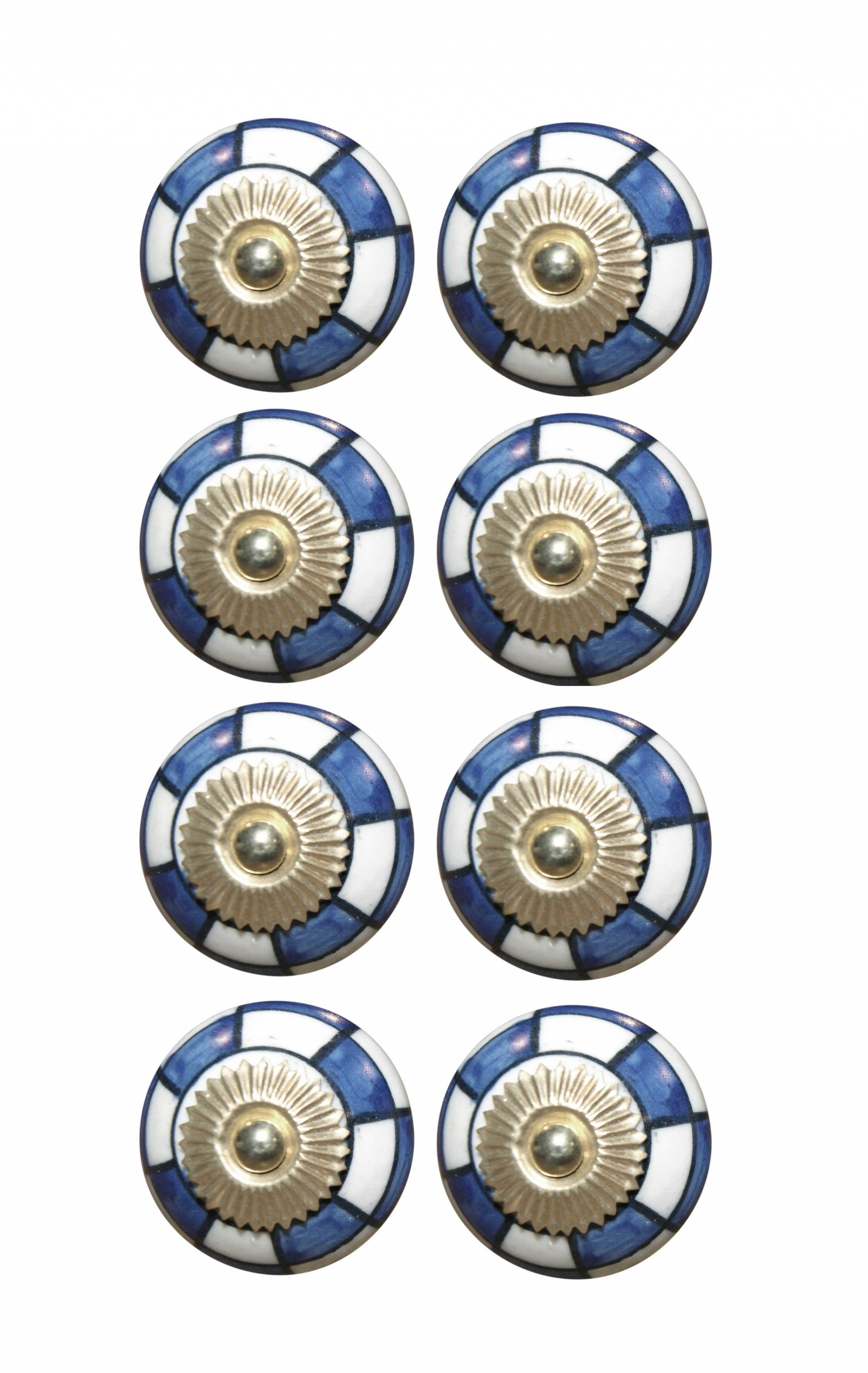 1.5" x 1.5" x 1.5" Blue, White And Gold - Knobs 8-Pack