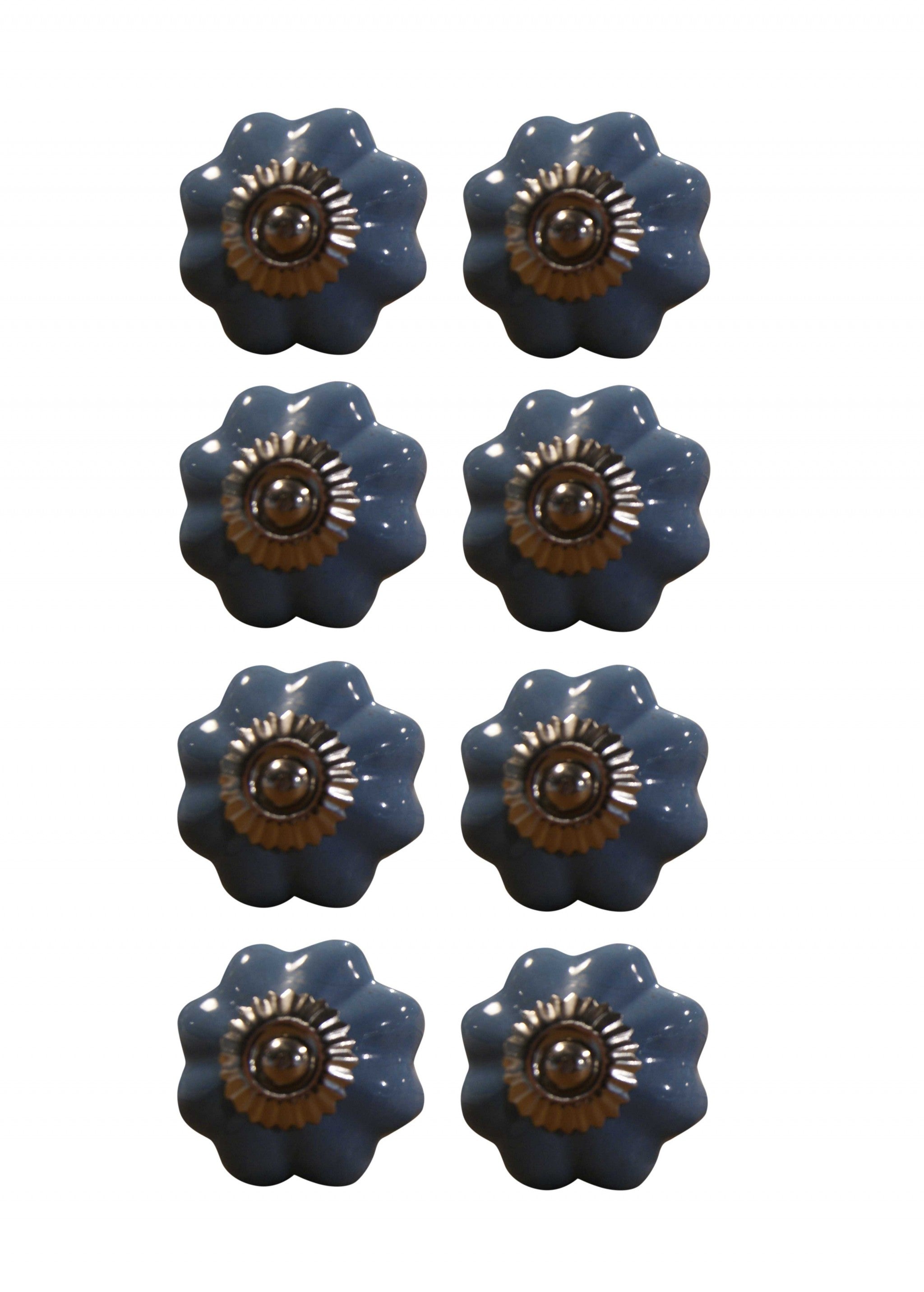 1.5" x 1.5" x 1.5" Glossy Navy  And Silver - Knobs 8-Pack