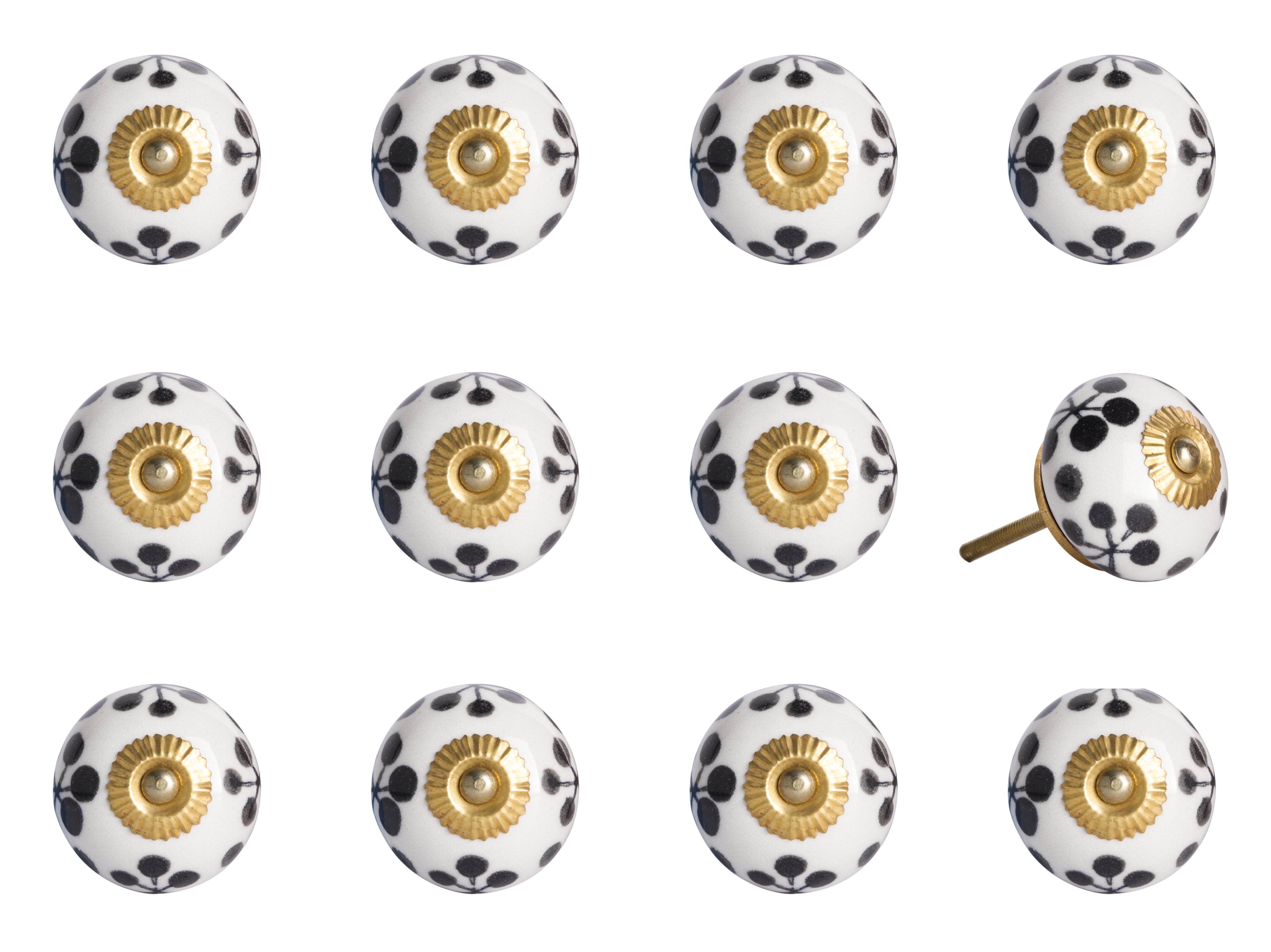 1.5" x 1.5" x 1.5" White, Black and Yellow - Knobs 12-Pack