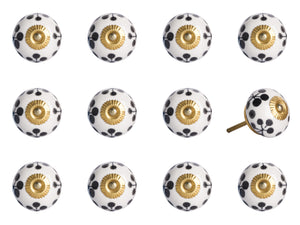 1.5" x 1.5" x 1.5" White, Black and Yellow - Knobs 12-Pack