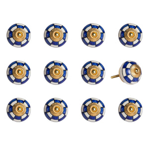 1.5" x 1.5" x 1.5" White, Blue and Gold - Knobs 12-Pack