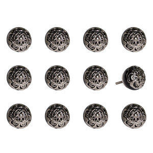 1.5" x 1.5" x 1.5" Black and Chrome - Knobs 12-Pack