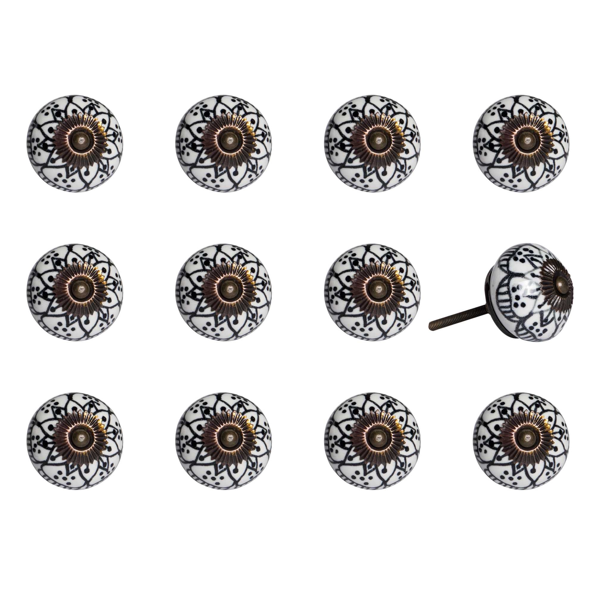 1.5" x 1.5" x 1.5" Black/White/Copper - Knobs 12-Pack