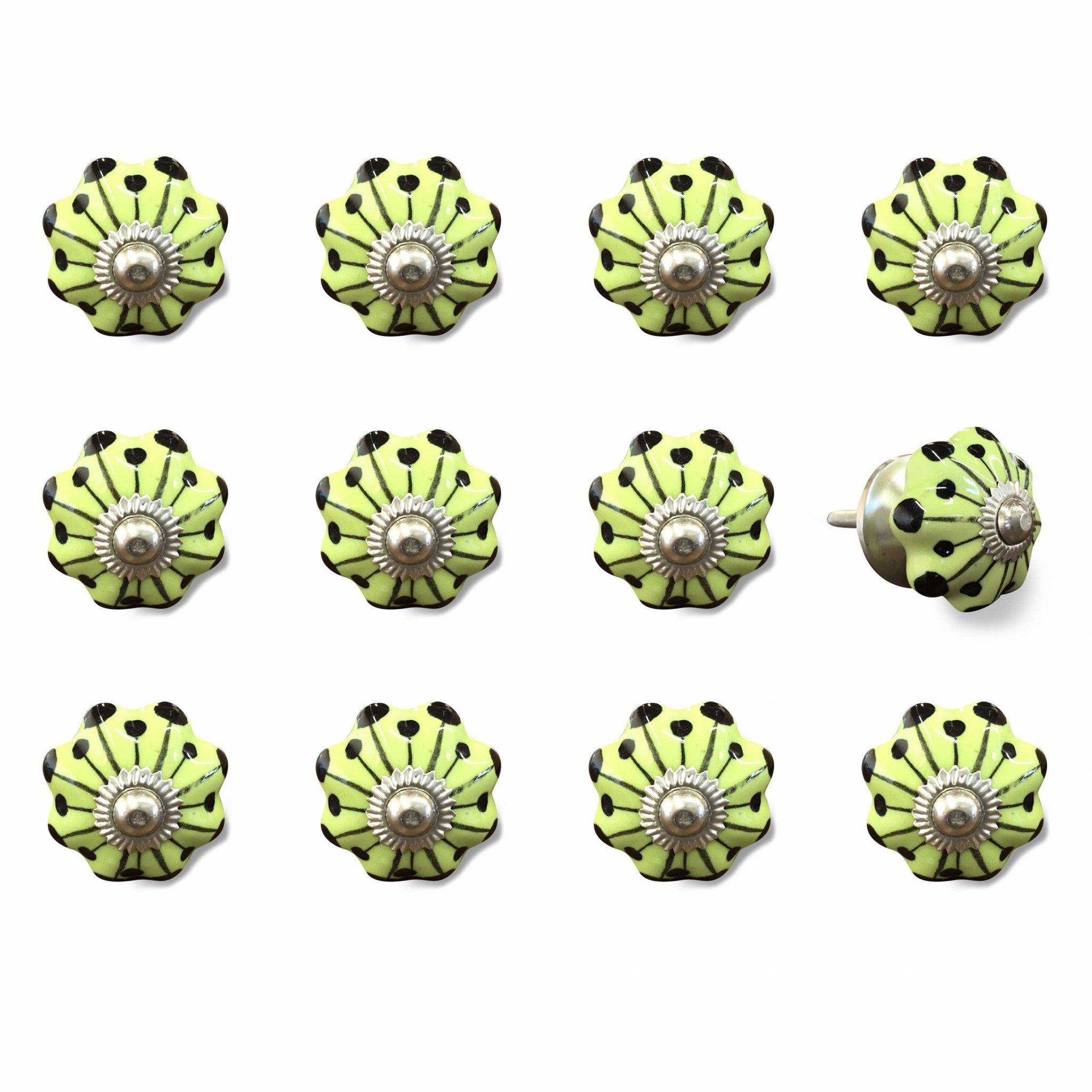 1.5" x 1.5" x 1.5" Yellow, Green and Silver - Knobs 12-Pack