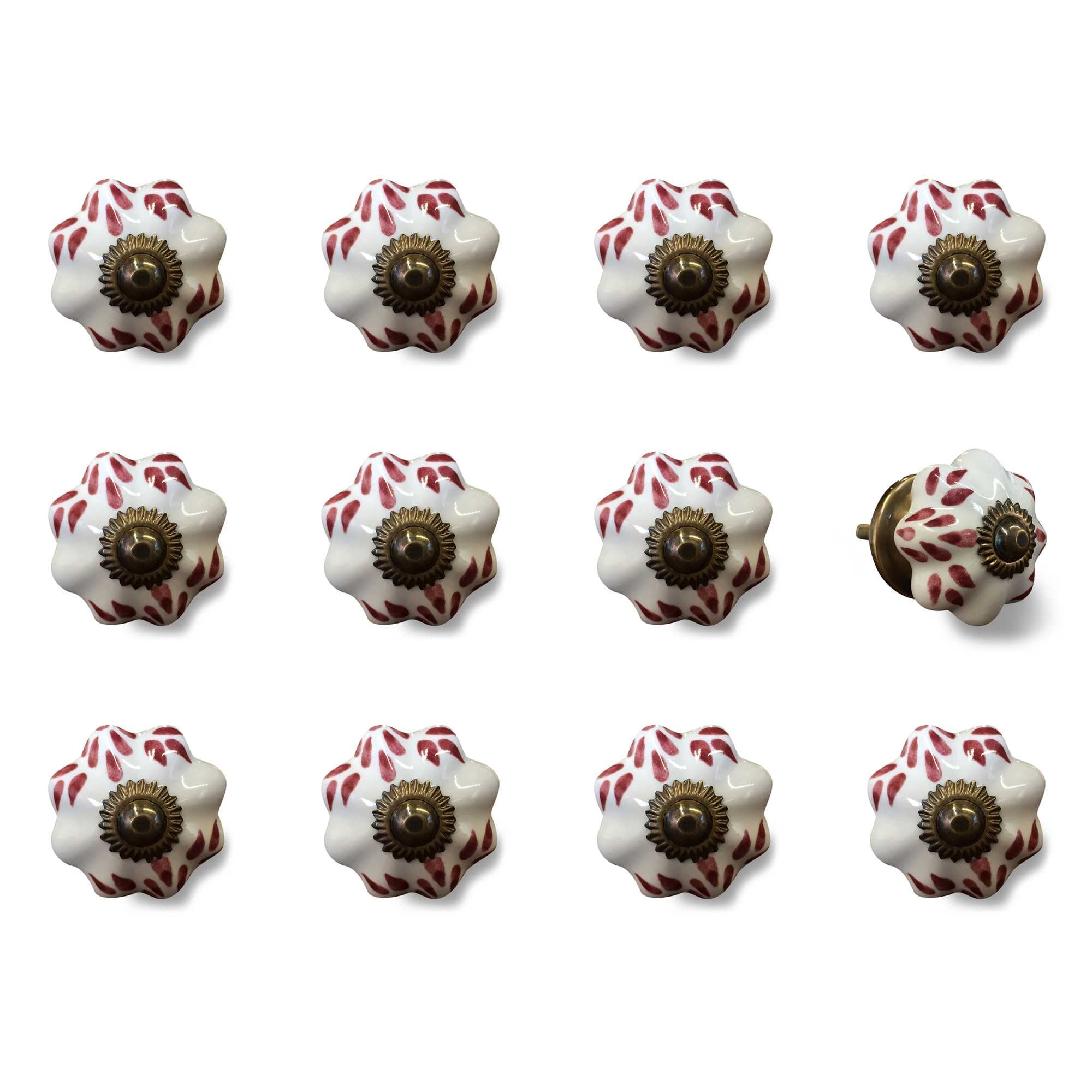 1.5" x 1.5" x 1.5" White, Burgundy and Copper- Knobs 12-Pack