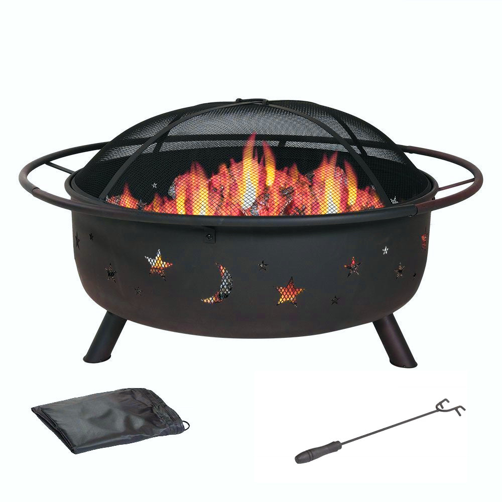 30" Wood Burning Fire Pit with Charcoal Grill and Spark Screen