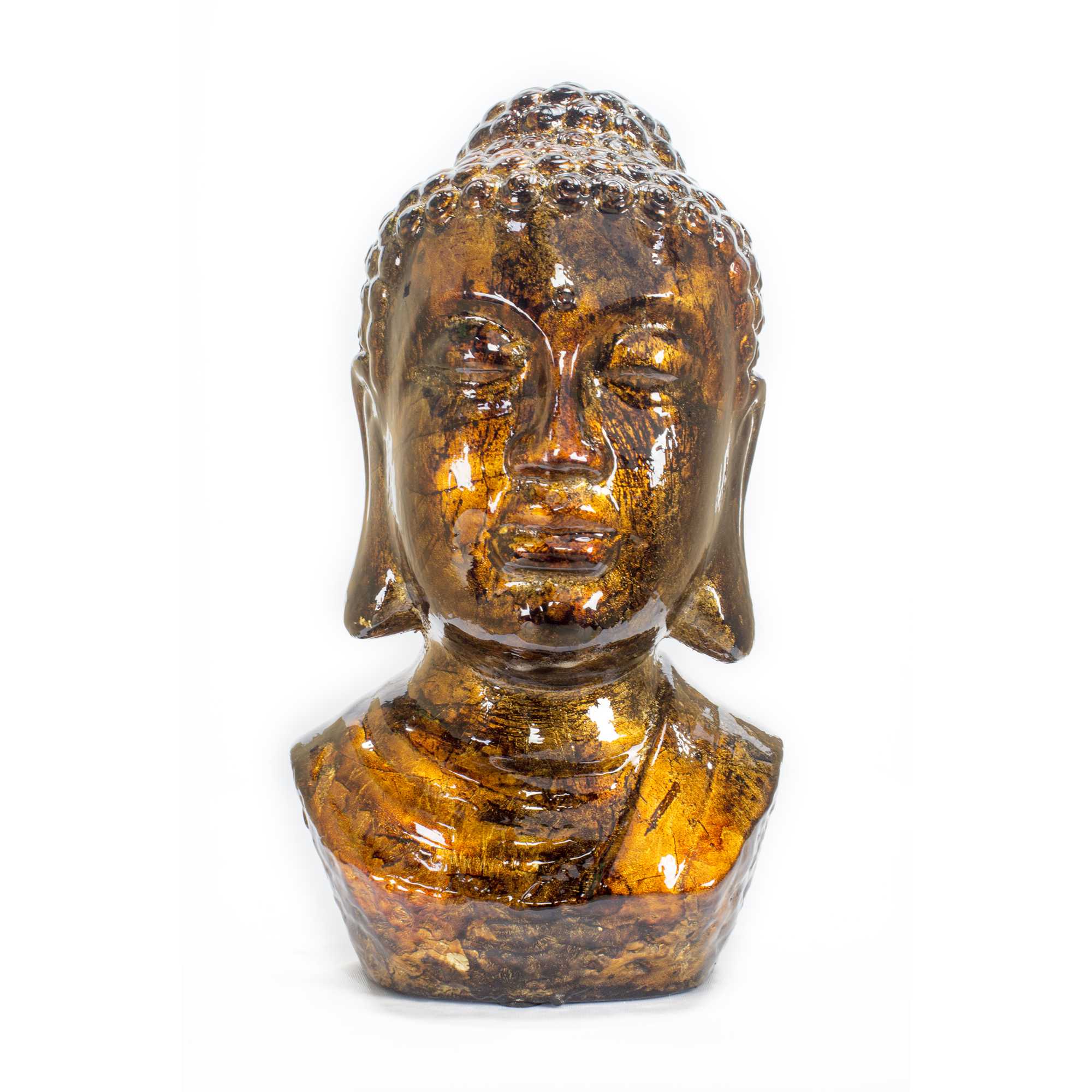 13" Turquoise, Copper, and Bronze Buddha Head Decorative Sculpture