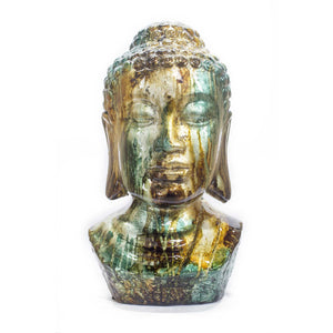 13" Copper, Red, and Gold Buddha Head Decorative Sculpture