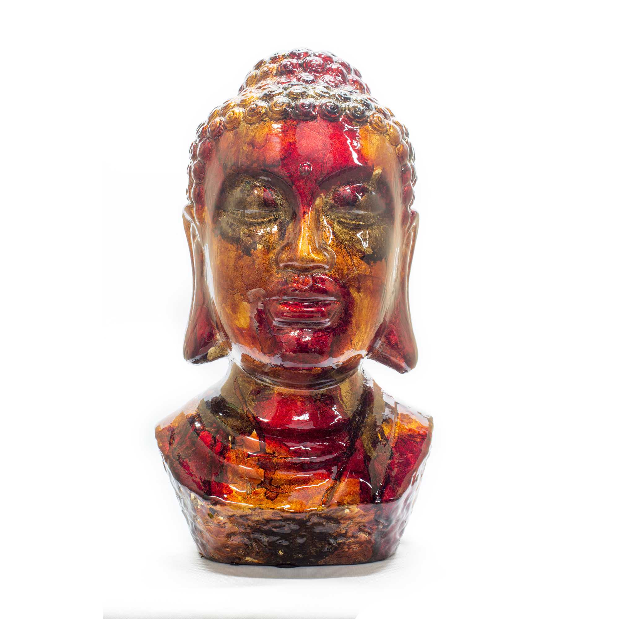 13" Gold, Copper, and Brown Buddha Head Decorative Sculpture