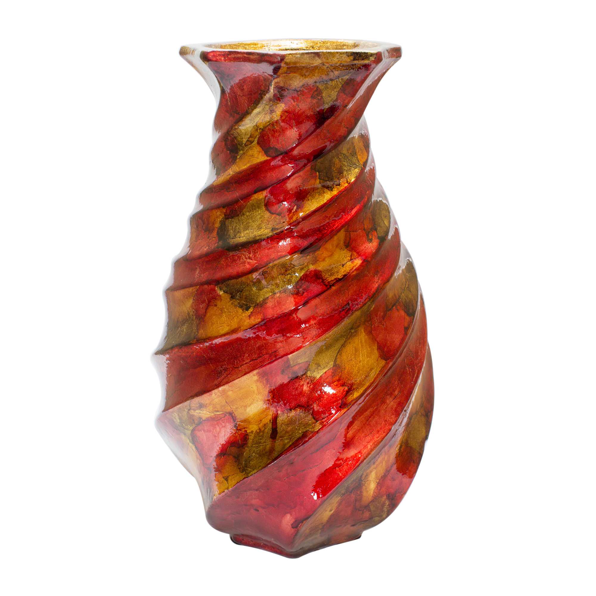 14" Copper, Red, and Gold Ceramic Table Vase