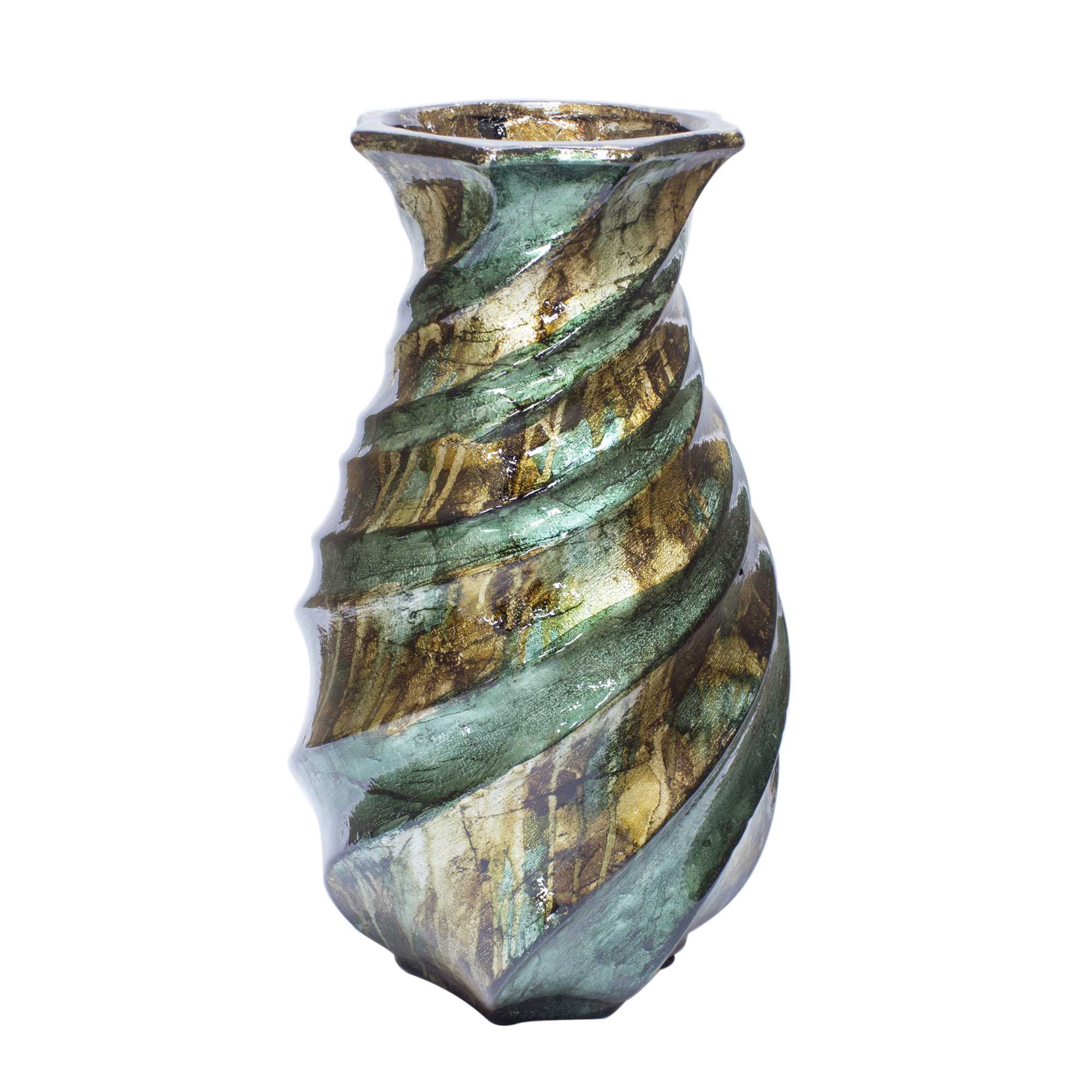 14" Turquoise, Copper, and Bronze Ceramic Table Vase