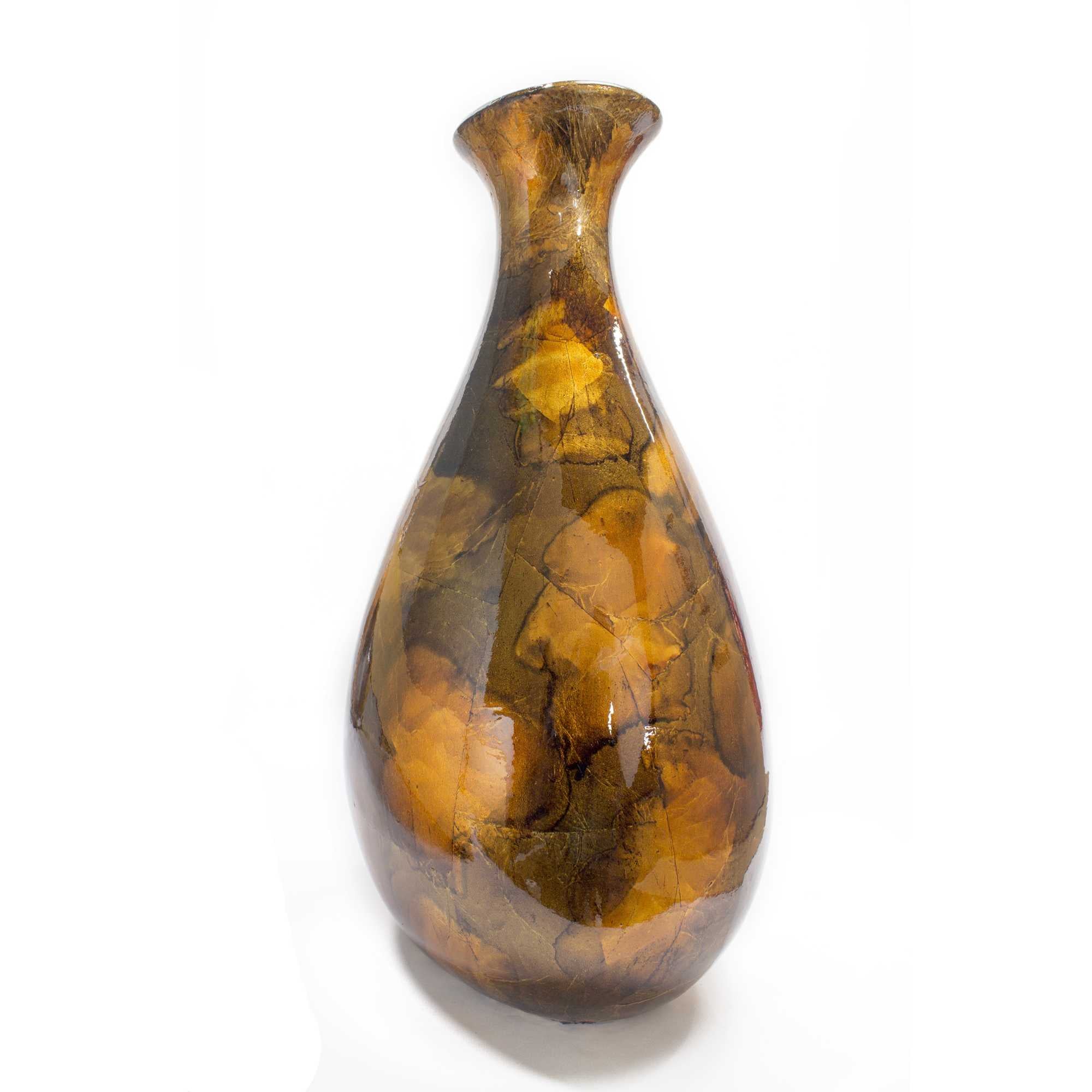 18.5" Gold, Copper, and Brown Ceramic Floor Vase