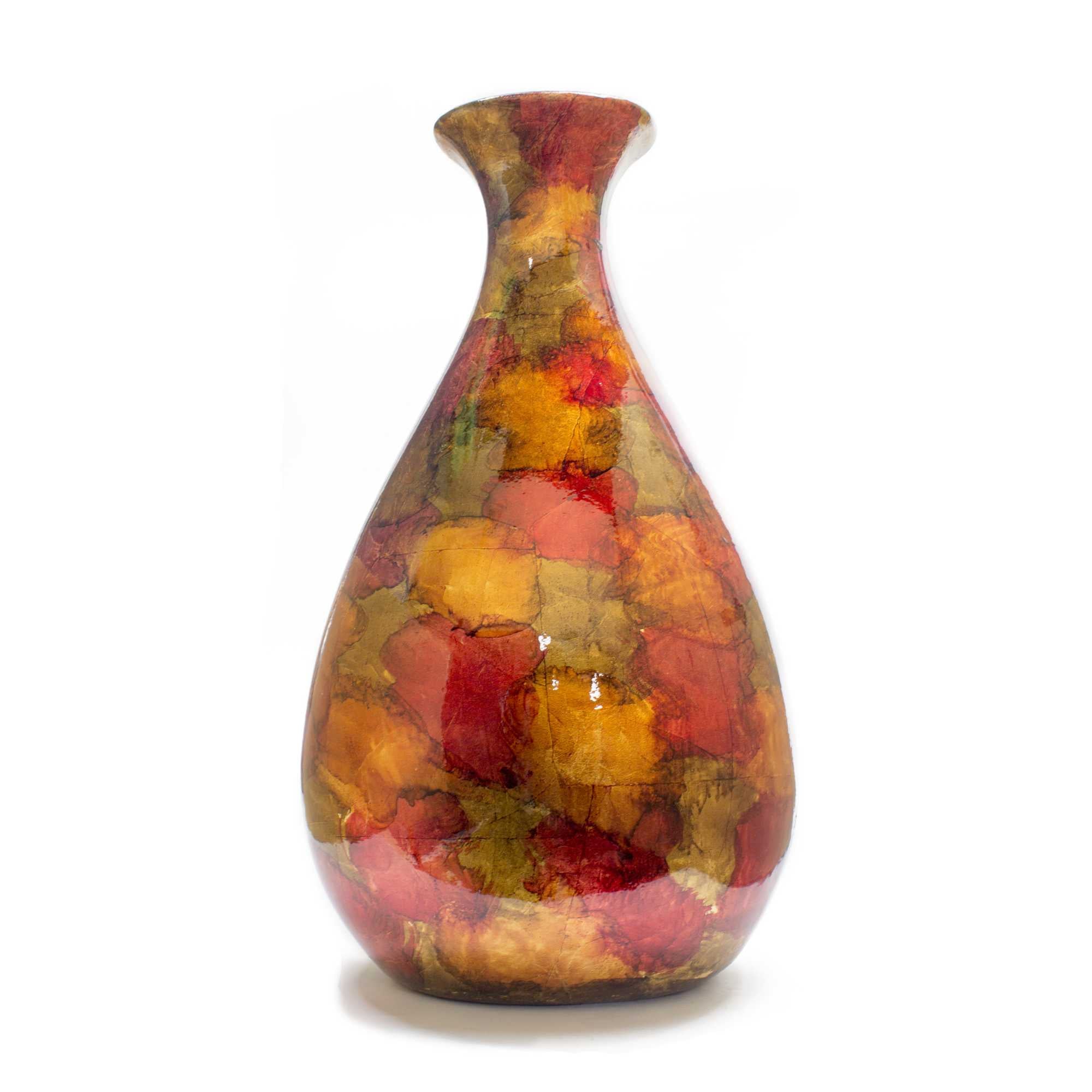 18.5" Copper, Red, and Gold Ceramic Floor Vase