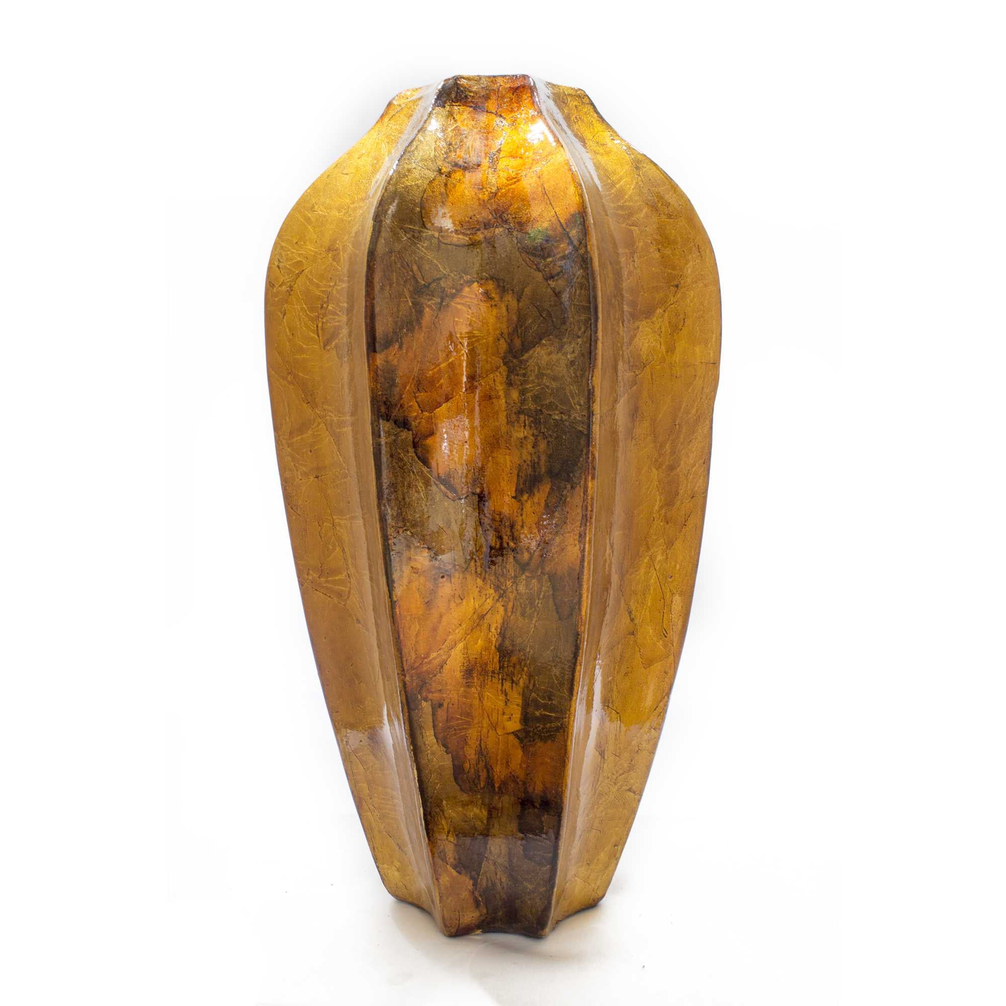 16" Gold, Copper, and Brown Ceramic Table Vase