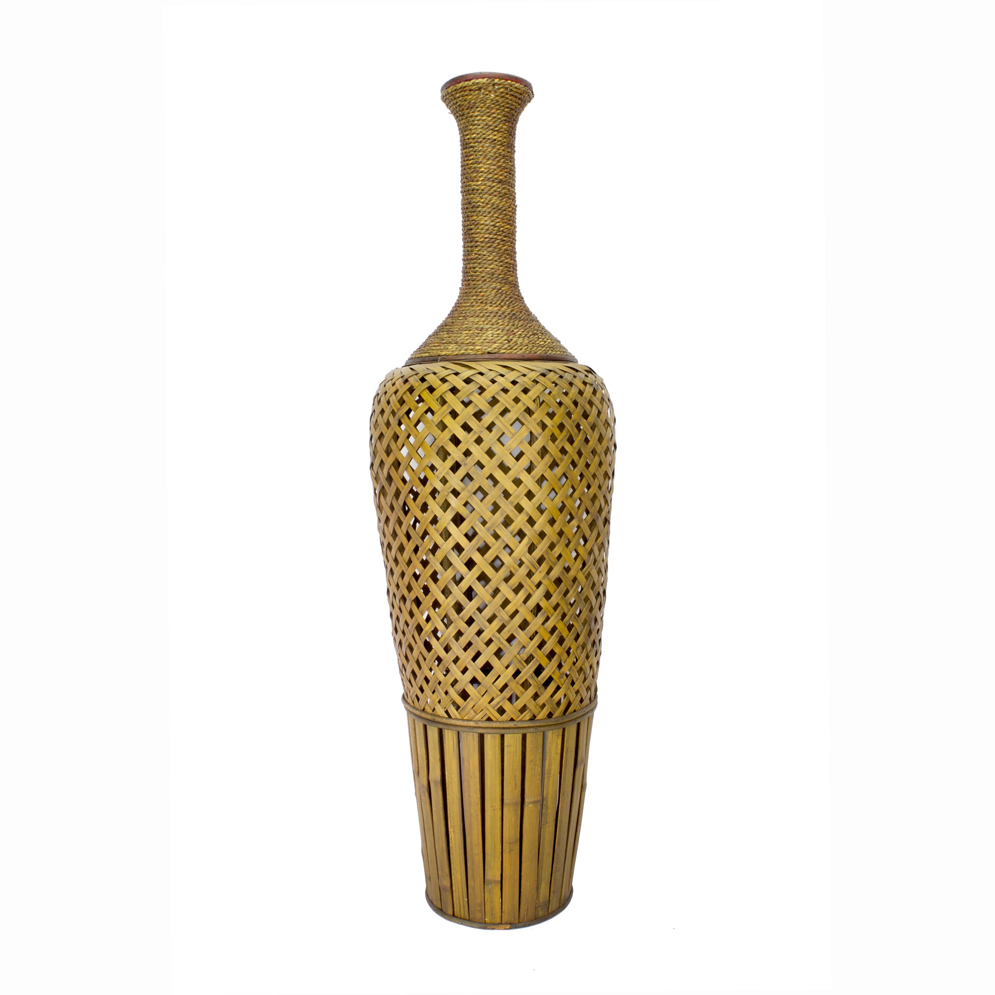 41" Silver Metal and Bamboo Vase