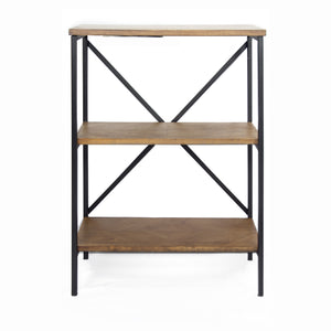 30.25" Brown Metal, Wood, and MDF Bookcase with 3 Shelves