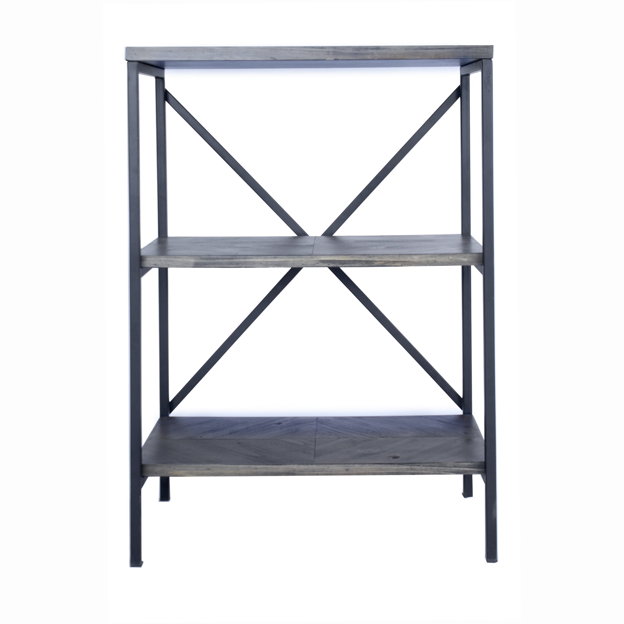 30.25" Grey Metal, Wood, and MDF Bookcase with 3 Shelves