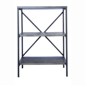 30.25" Grey Metal, Wood, and MDF Bookcase with 3 Shelves