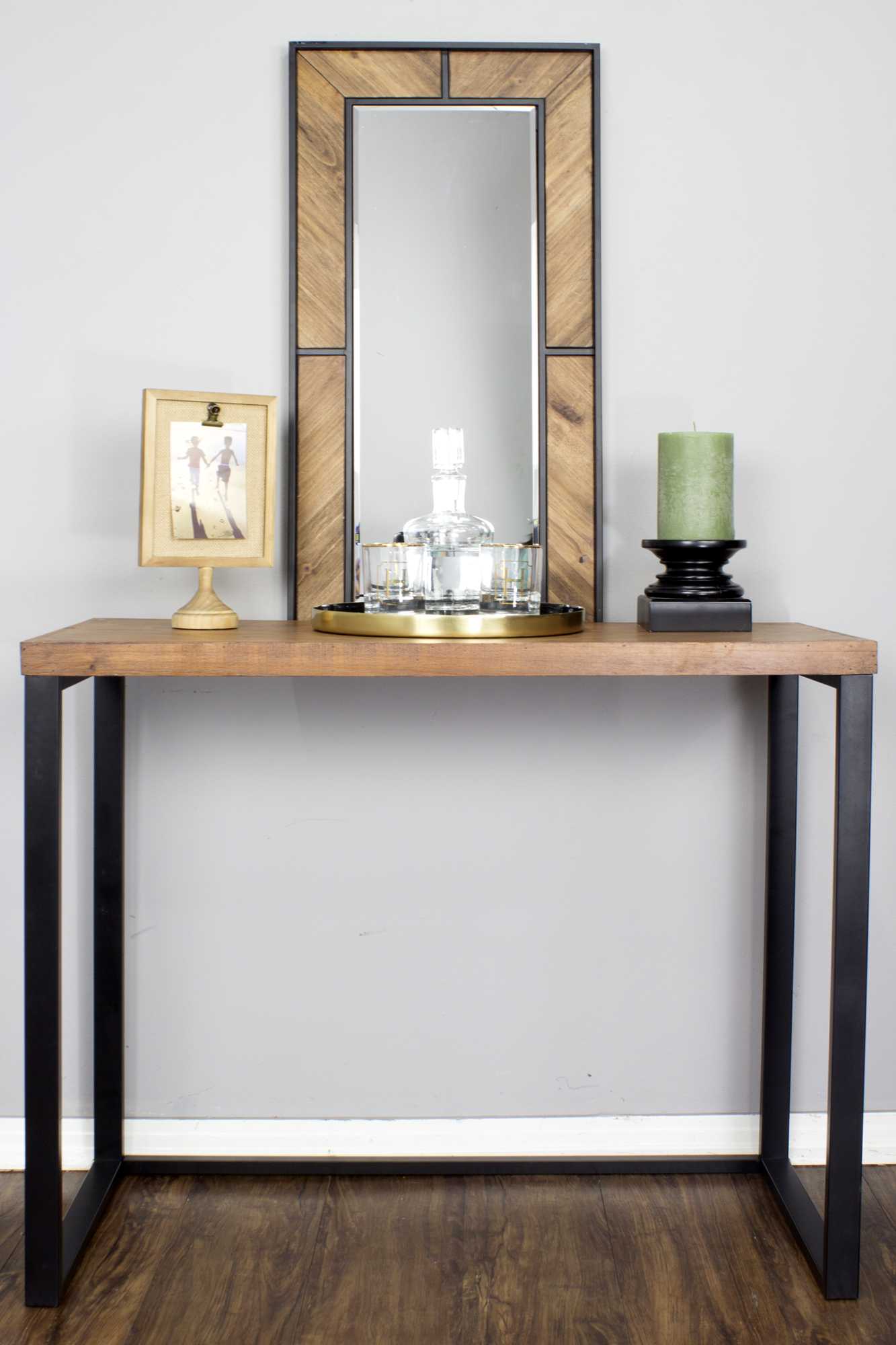 41.25" Natural Metal, Wood, and MDF Console Table