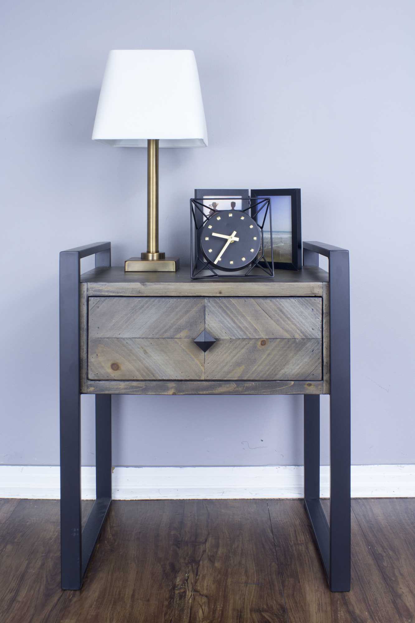 23.5" Brown Metal, Wood, and MDF End Table with a Drawer