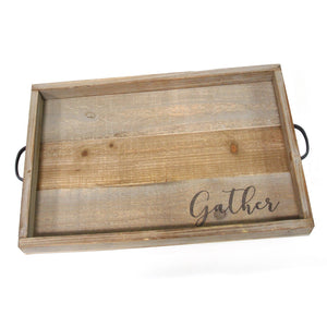 18"x 12"x 1.75" Natural Wood/Black "Gather" Wood Tray