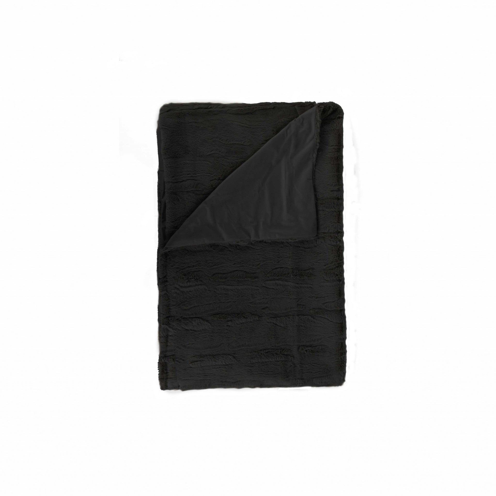 50" x 70" x 2" Black, Faux Fur - Throw