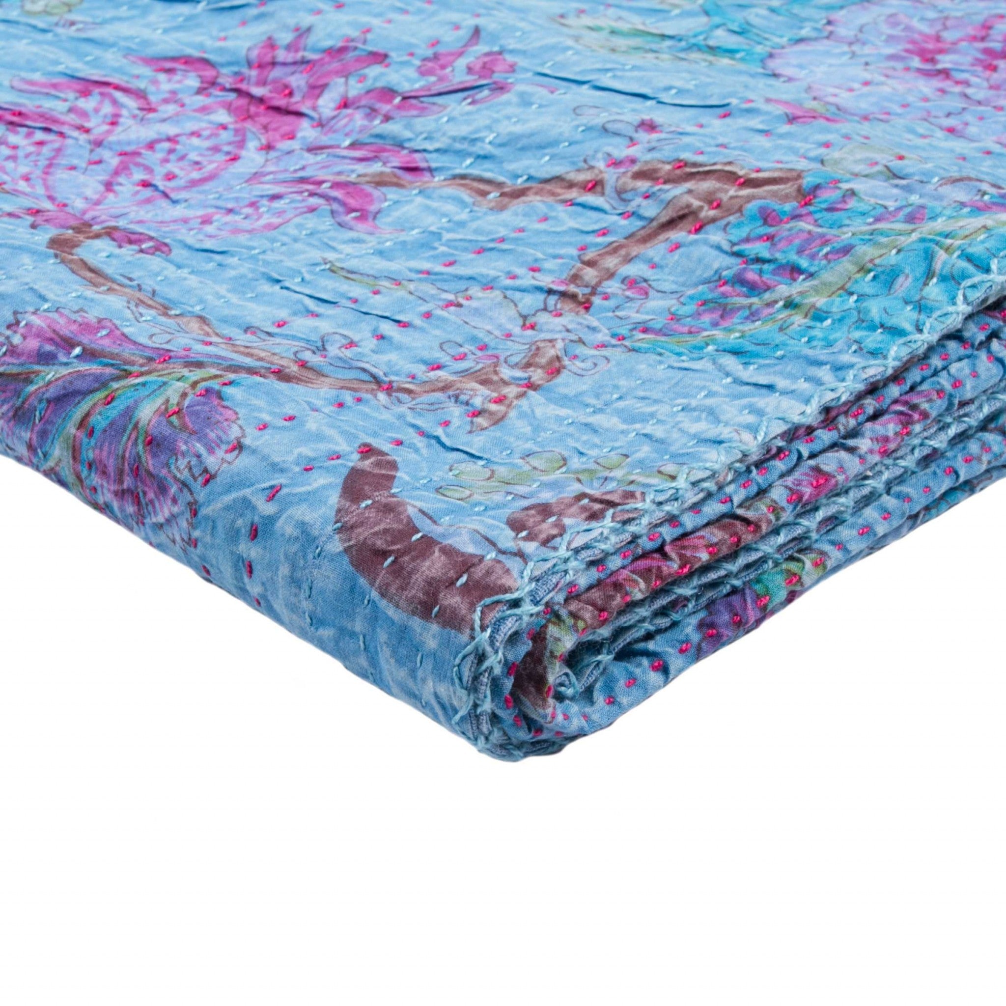 50" x 70" Multicolored, Kantha Cotton - Throw