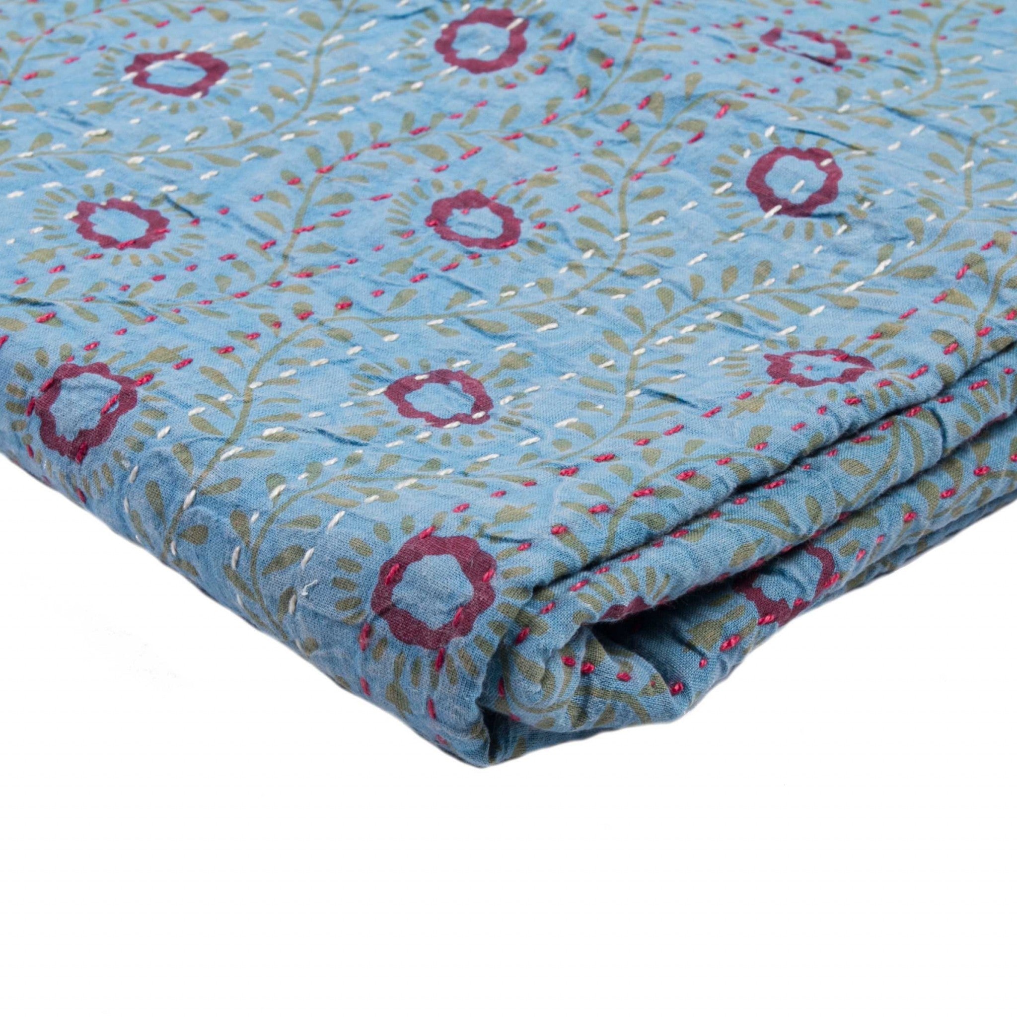 50" x 70" Multicolored, Kantha Cotton - Throw