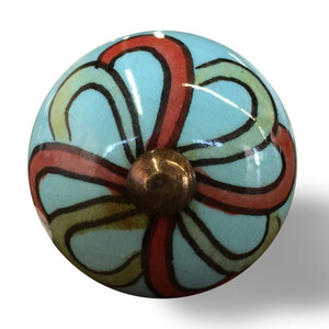 1.5" x 1.5" x 1.5" Turquiose/Red/Gren, Handpainted, Ceramic - Knobs 8-Pack