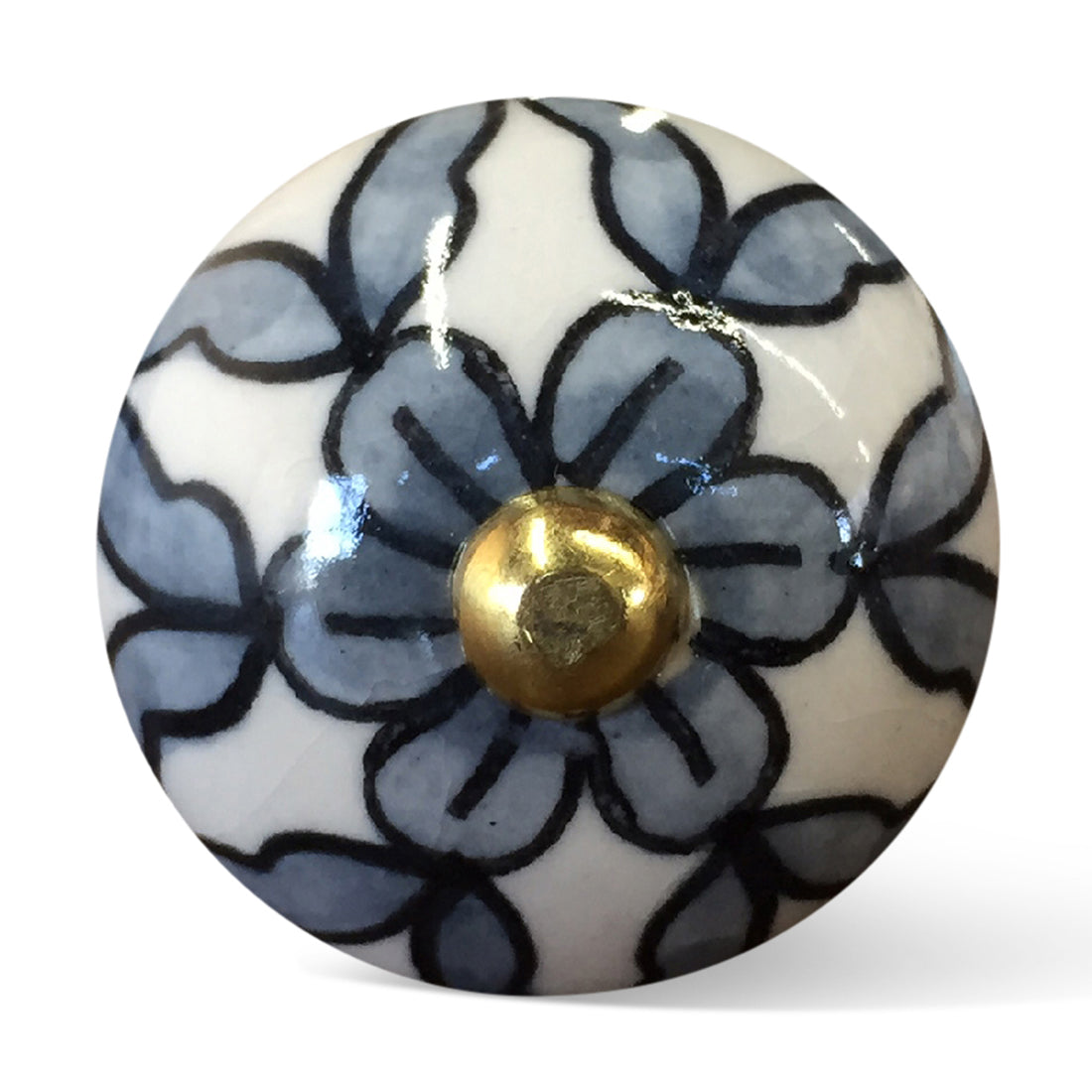 1.5" x 1.5" x 1.5" White/Blue/Black, Handpainted, Ceramic - Knobs 8-Pack