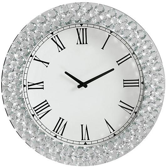 20" X 2" X 20"  Mirrored And Faux Crystals Analog Wall Clock