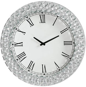 20" X 2" X 20"  Mirrored And Faux Crystals Analog Wall Clock