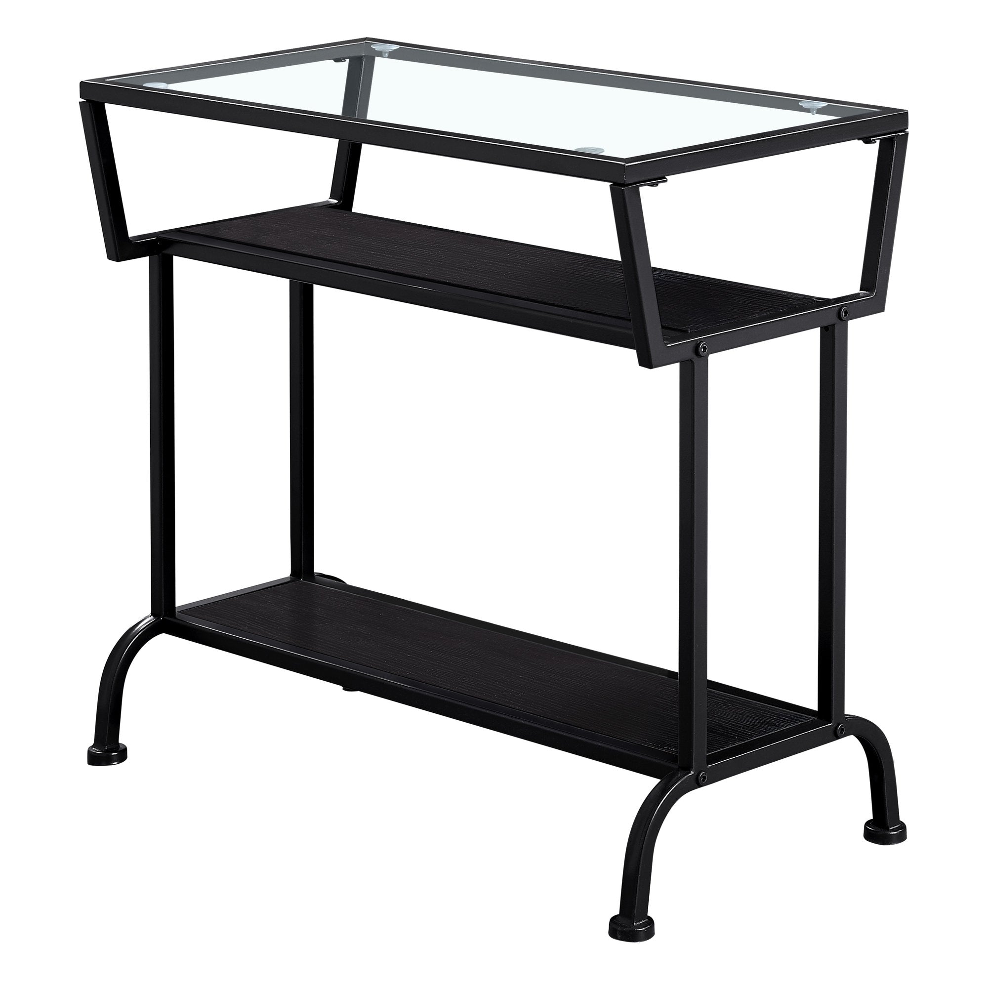 12" x 24" x 22" Cappuccino/Black/Clear, Metal, Mdf, Tempered Glass - Accent Table